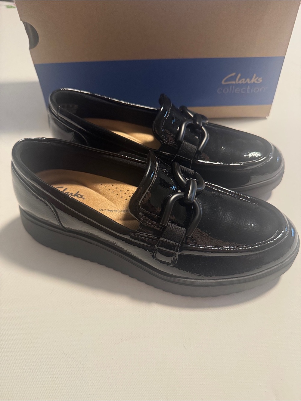 Clarks Loafers Womens 7.5 Black Patent Platform